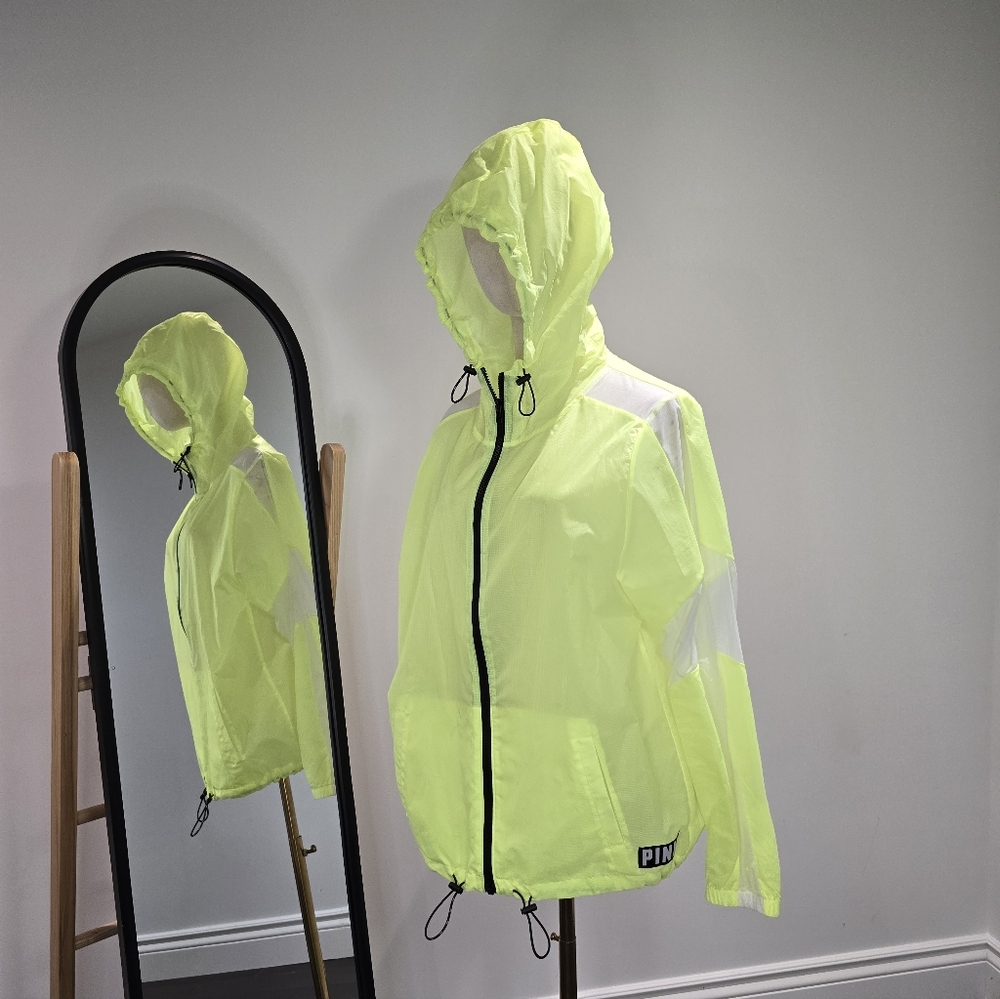 Victorias Secret Pink Neon Yellow Hooded Windbreaker XS